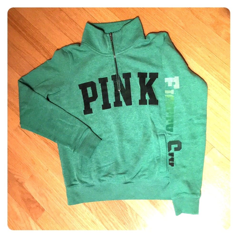 Light Green Quarter-Zip PINK Sweatshirt size small